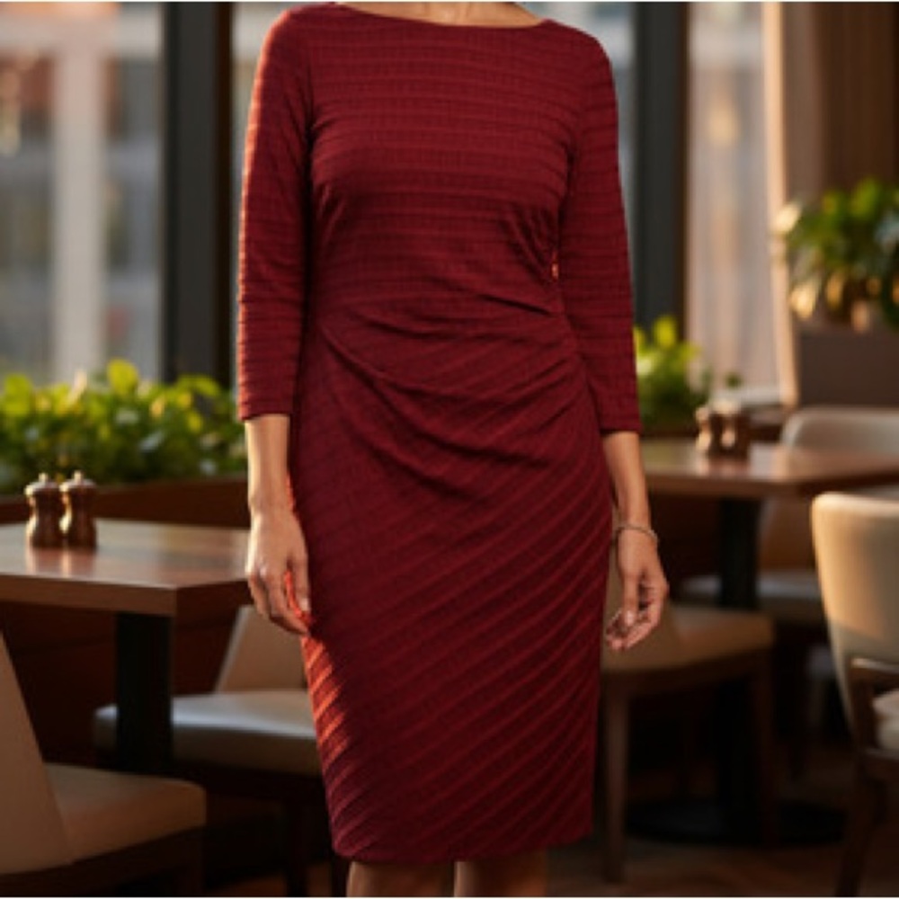 NWT Chaps Women’s Dress Side Ruched Knit Sheath Dress Burgundy - Size 10